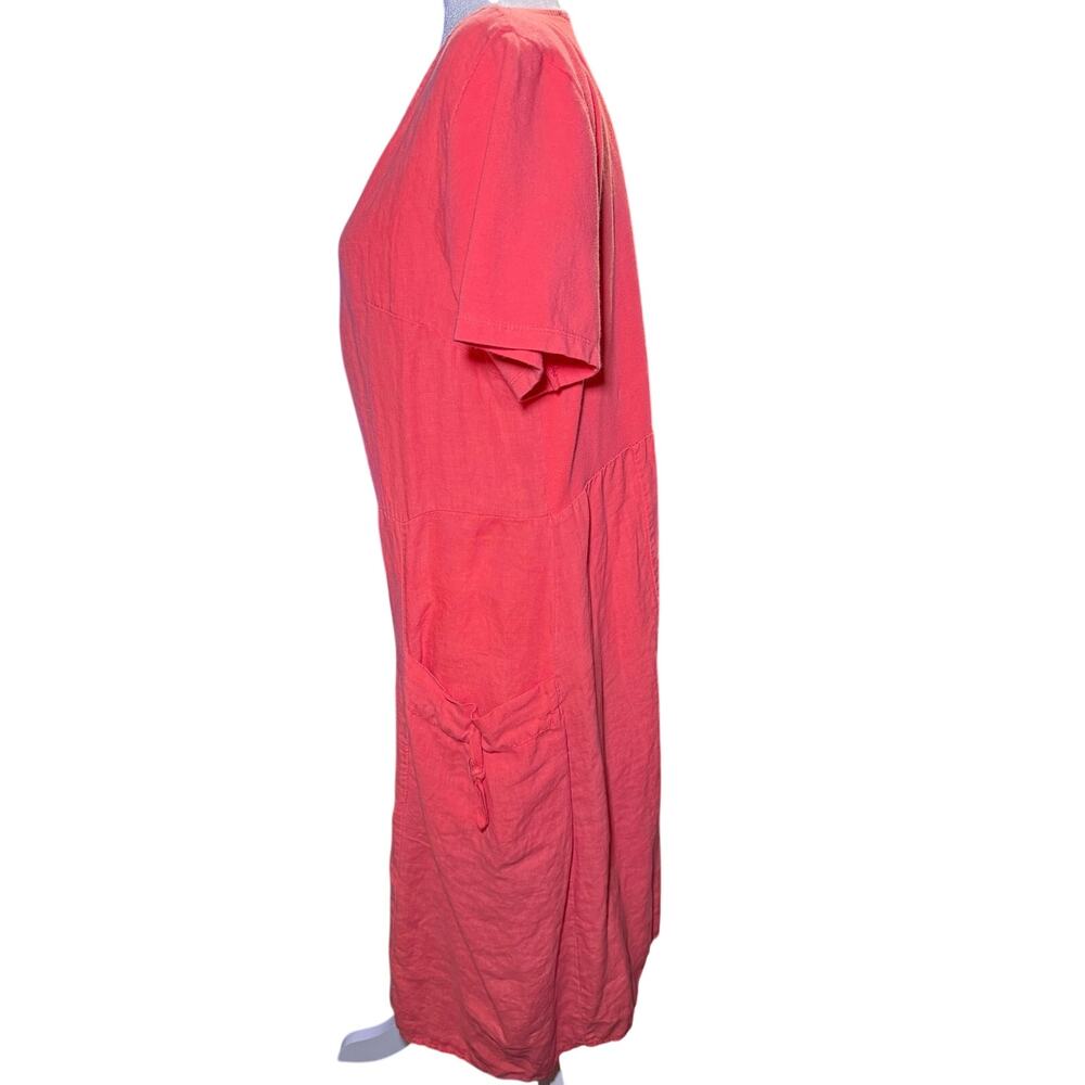 Annabelle 100% Linen Coral Midi Dress, Made In Italy, Lagenlook, Large - Picture 3 of 10